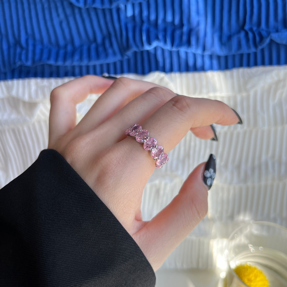 Pomuse Dainty Elongated Cushion Cut Tennis Ring
