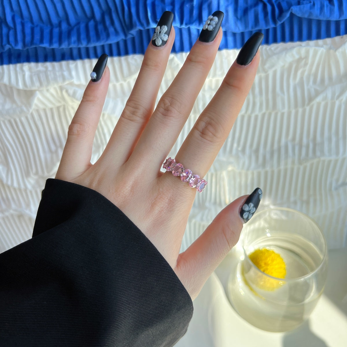 Pomuse Dainty Elongated Cushion Cut Tennis Ring