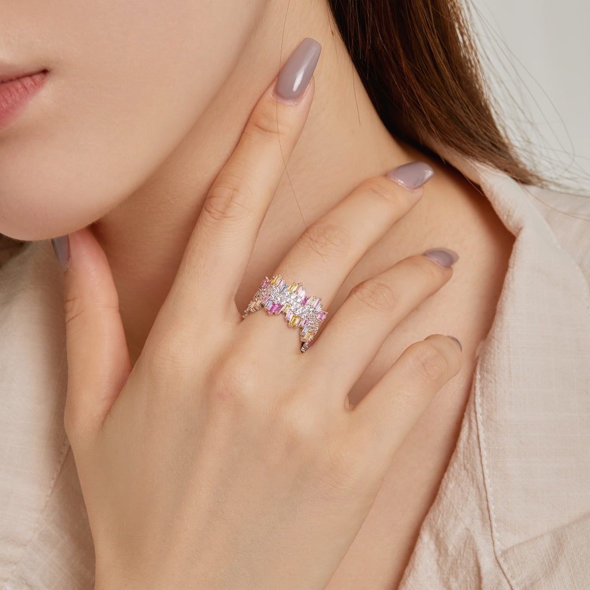 Pomuse Luxurious Colorful Radiant Cut Daily Ring