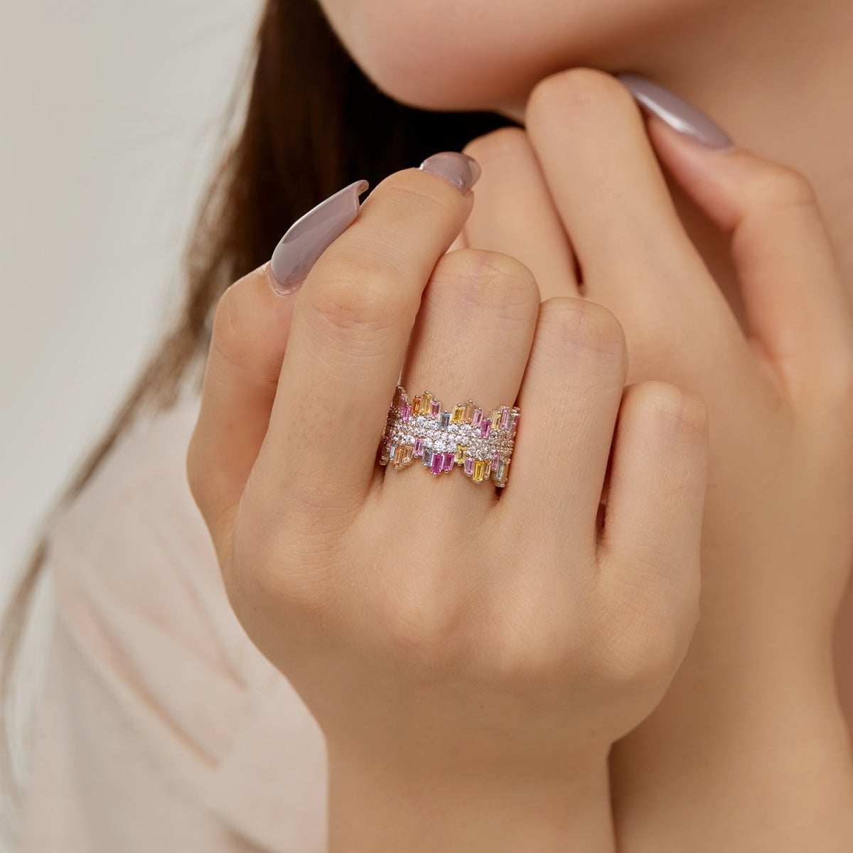 Pomuse Luxurious Colorful Radiant Cut Daily Ring