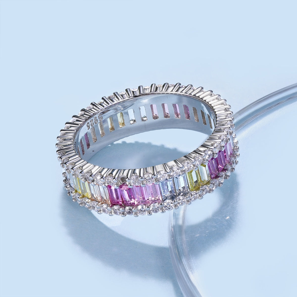 Pomuse Dainty Kaleidoscopic Emerald Cut Daily Ring