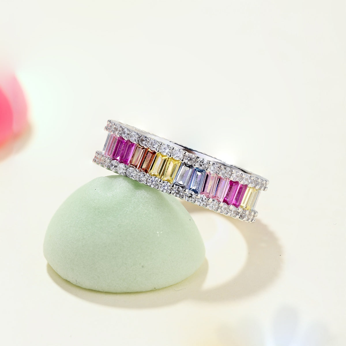 Pomuse Dainty Kaleidoscopic Emerald Cut Daily Ring