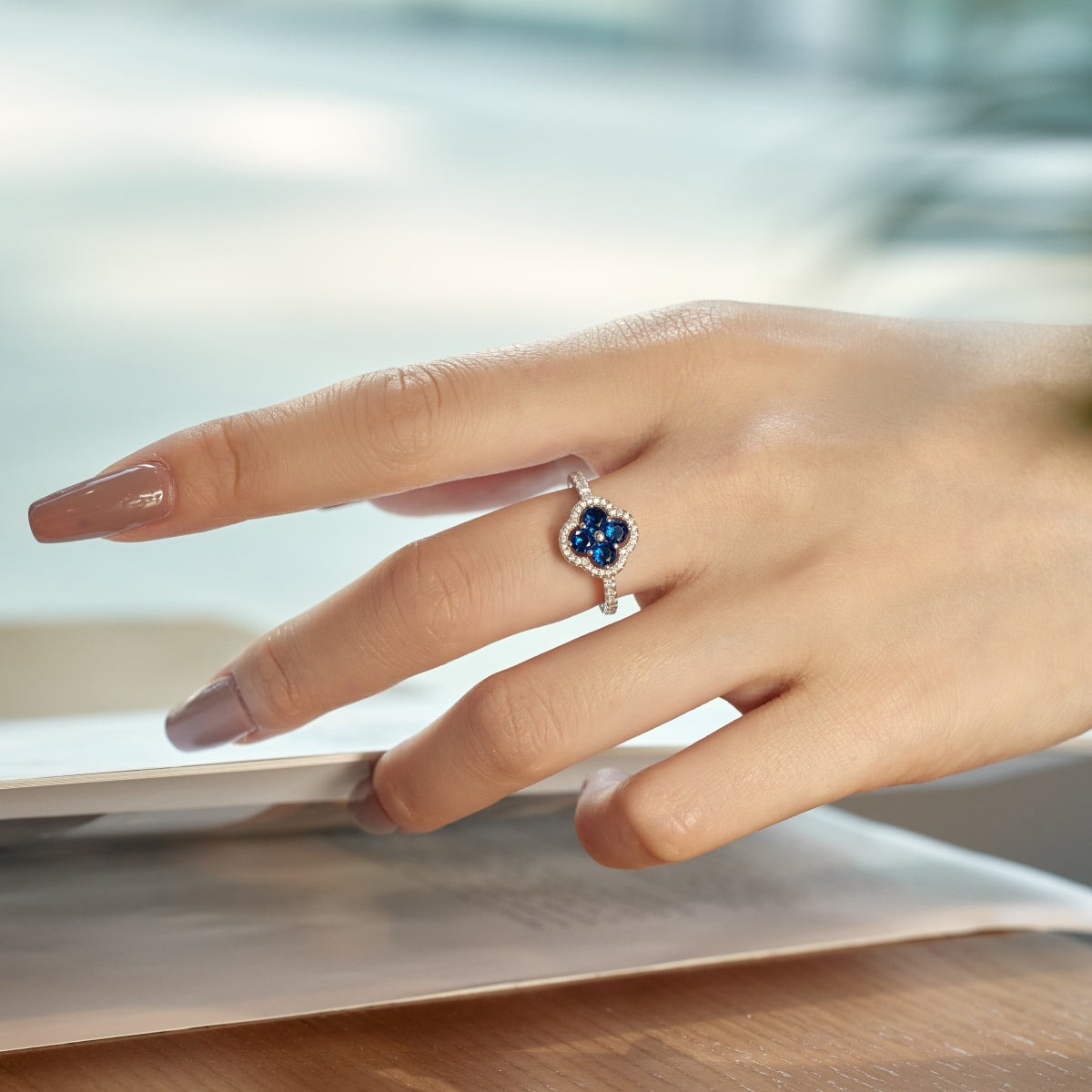 Pomuse Four Leaf Clover Flower Design Ring