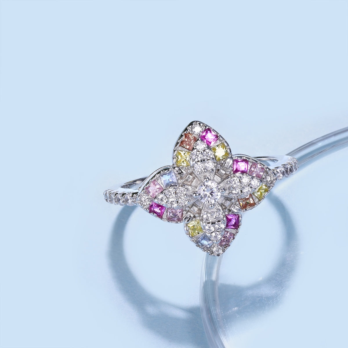 Pomuse Luxurious Colorful Flower Shape Banquet Ring