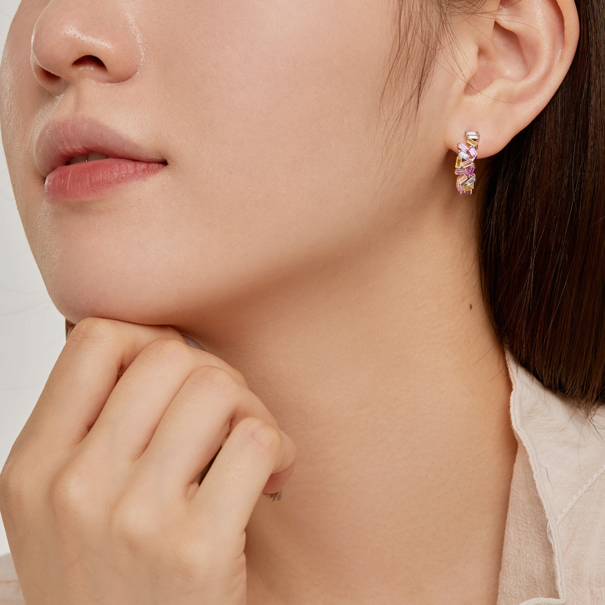 Pomuse Dazzling Colorful Emerald Cut Daily Earrings