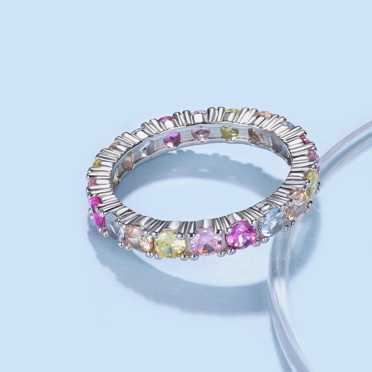 Pomuse Dazzling Lustrous Round Cut Tennis Ring