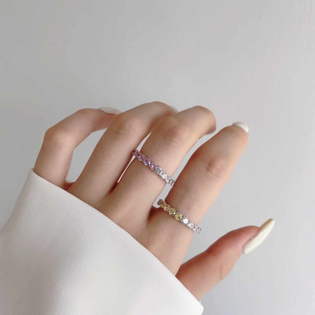 Pomuse Sparkling Round Cut Tennis Ring