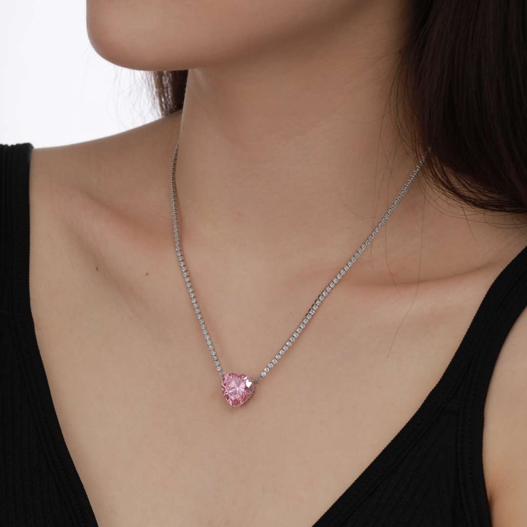 Pomuse 8.0 Carat Versatile Colorful Sweet Heart-Shaped Tennis Necklace
