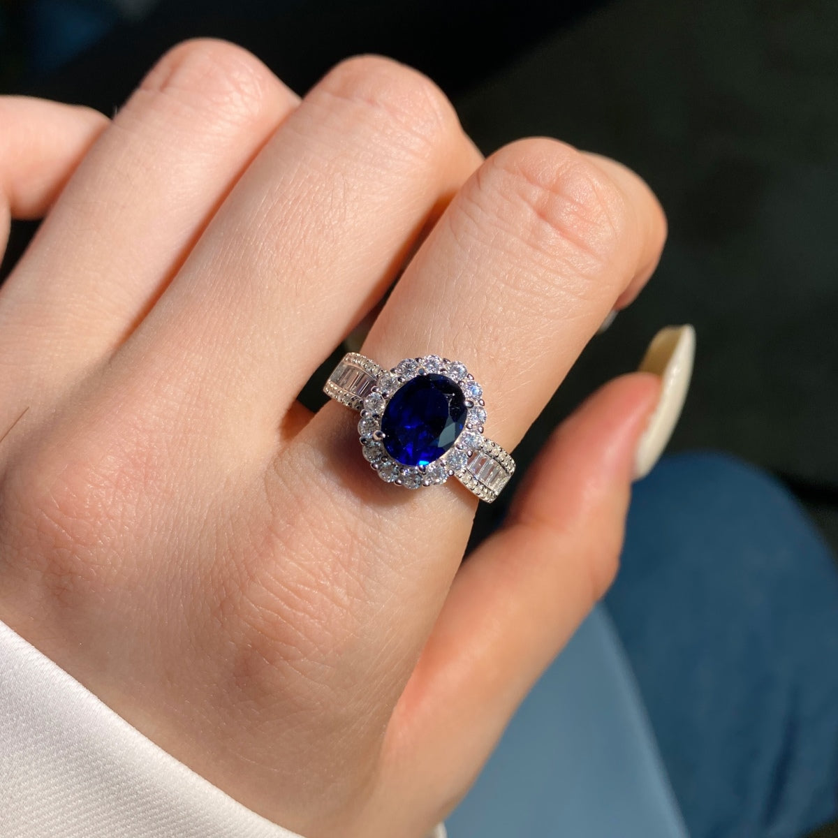 Pomuse 1.5 Carat Dazzling Charming Oval Cut Banquet Ring