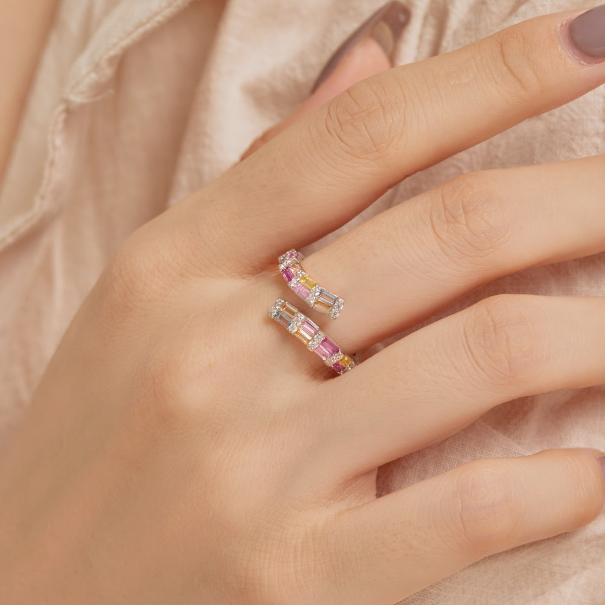 Pomuse Charming Colorful Radiant Cut Adjustable Daily Ring