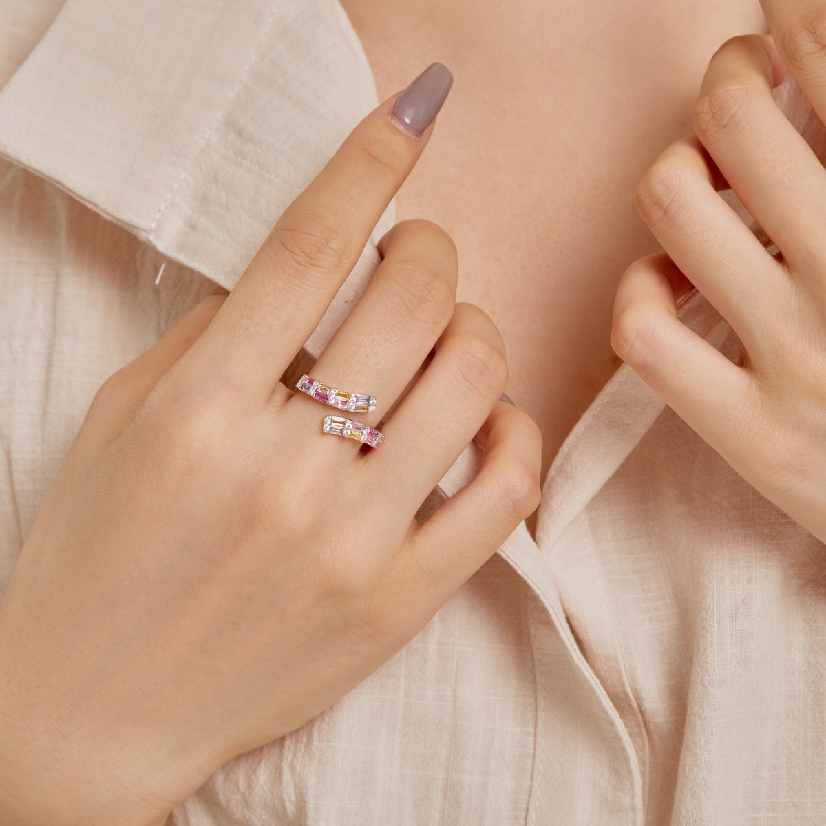 Pomuse Charming Colorful Radiant Cut Adjustable Daily Ring