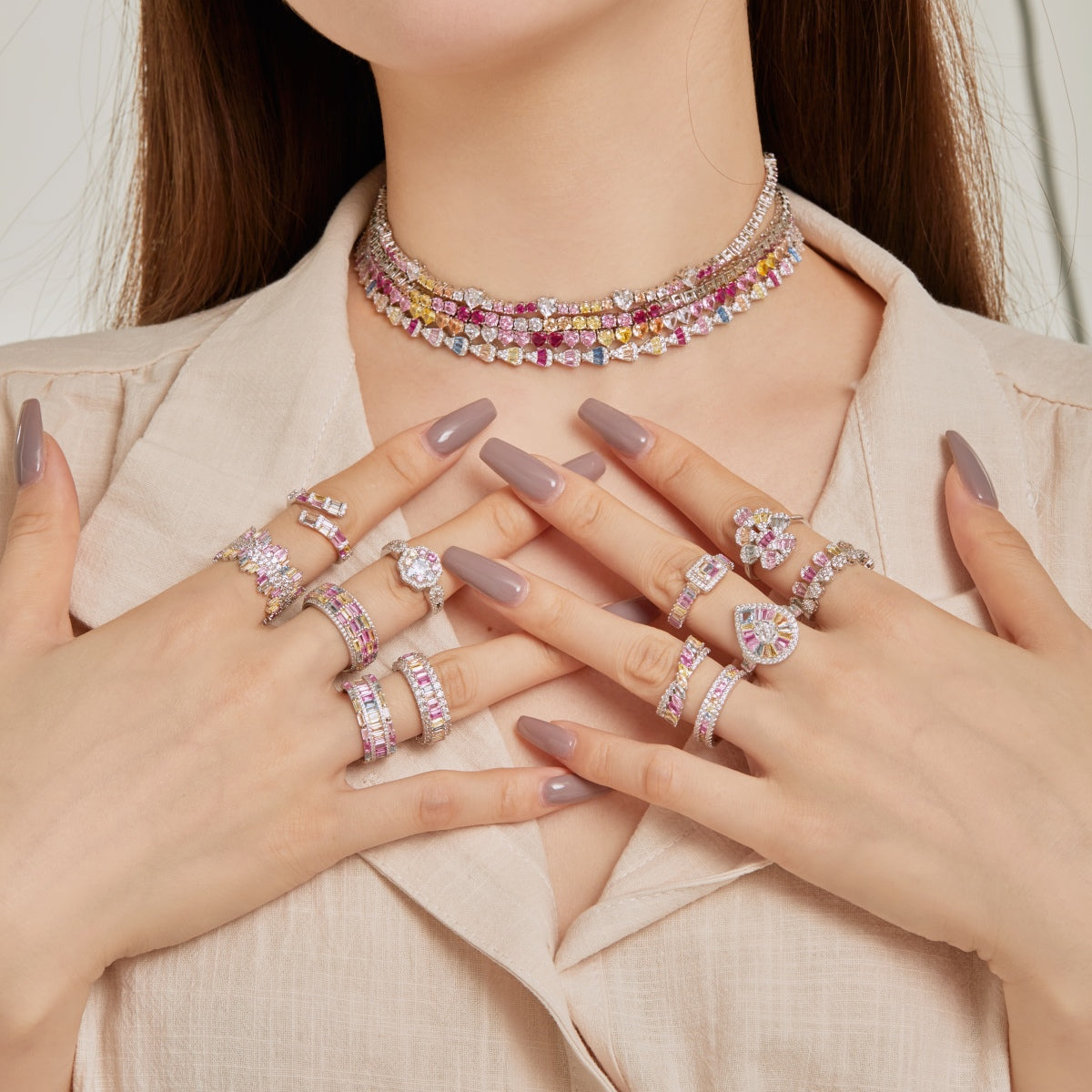 Pomuse Charming Colorful Radiant Cut Adjustable Daily Ring