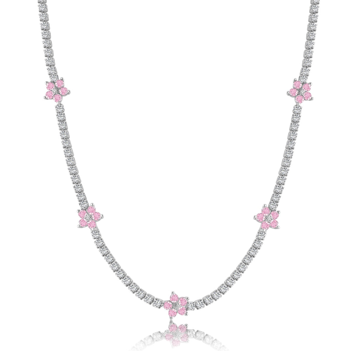 Pomuse Luxurious Colorful Flower Tennis Necklace