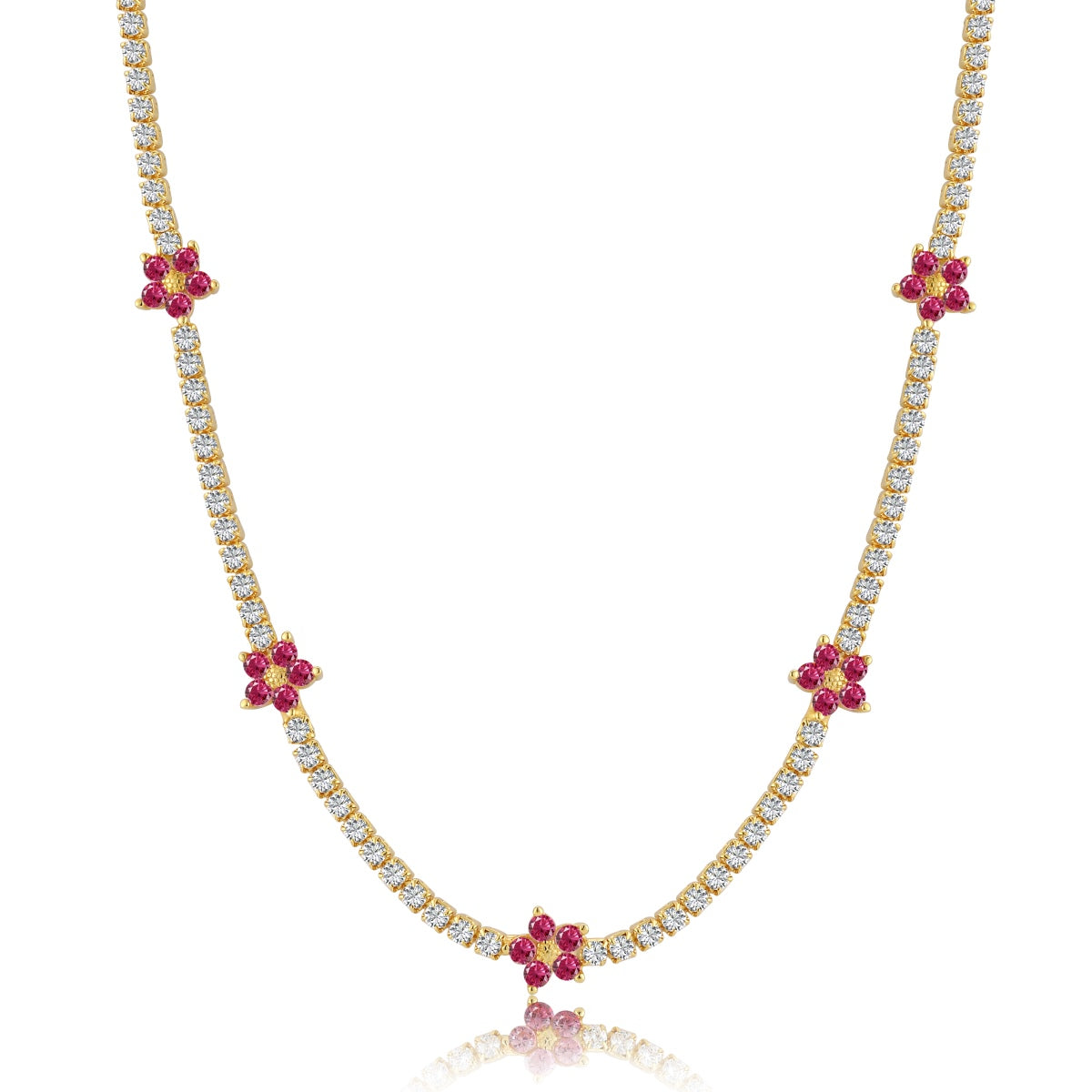 Pomuse Luxurious Colorful Flower Tennis Necklace