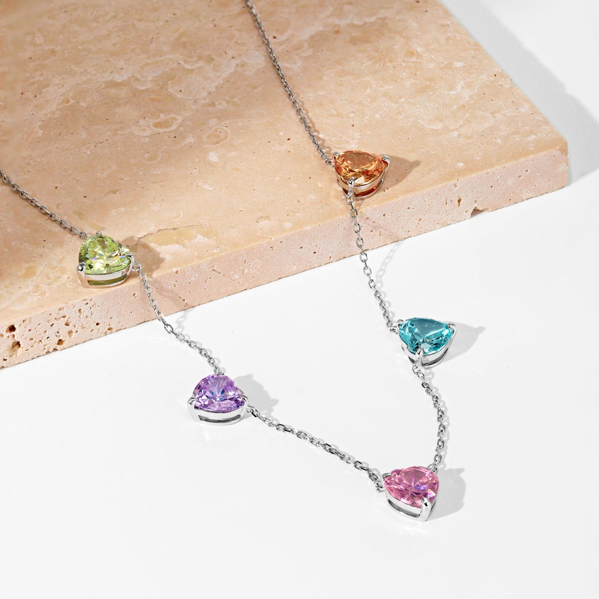 Pomuse Sparkling Colorful Heart Cut Necklace
