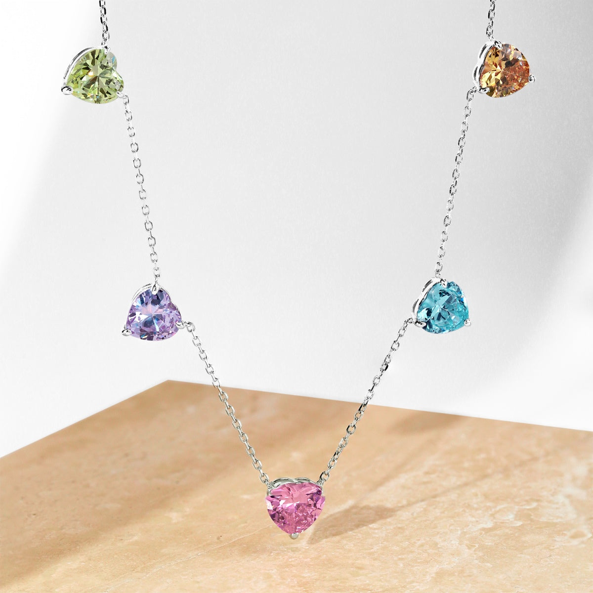 Pomuse Sparkling Colorful Heart Cut Necklace