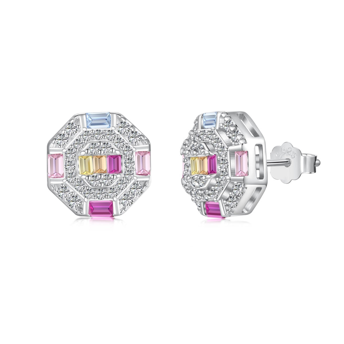 Pomuse Ornate Colorful Octagon Shape Daily Earrings