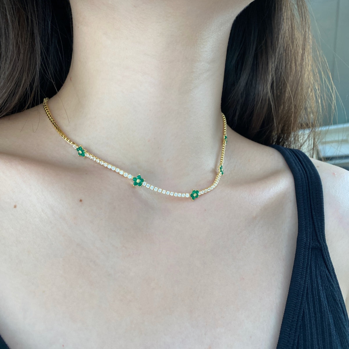 Pomuse Luxurious Colorful Flower Tennis Necklace