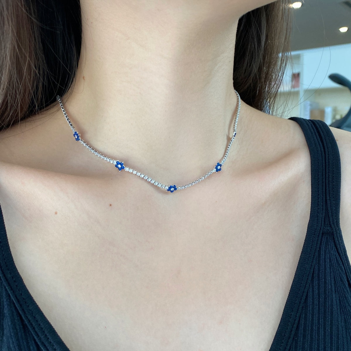 Pomuse Luxurious Colorful Flower Tennis Necklace