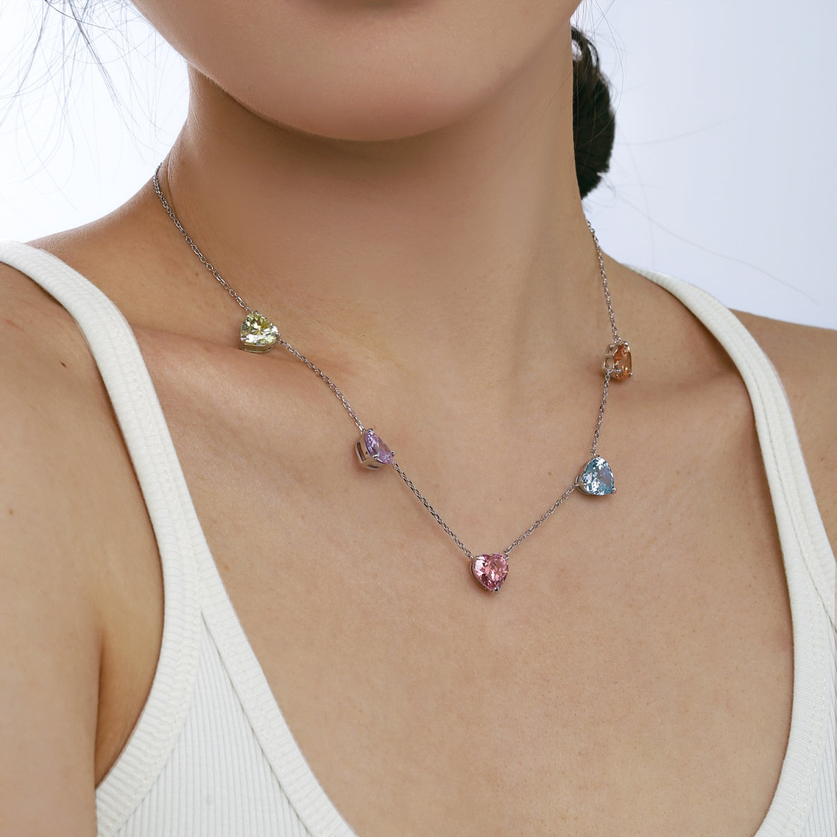 Pomuse Sparkling Colorful Heart Cut Necklace