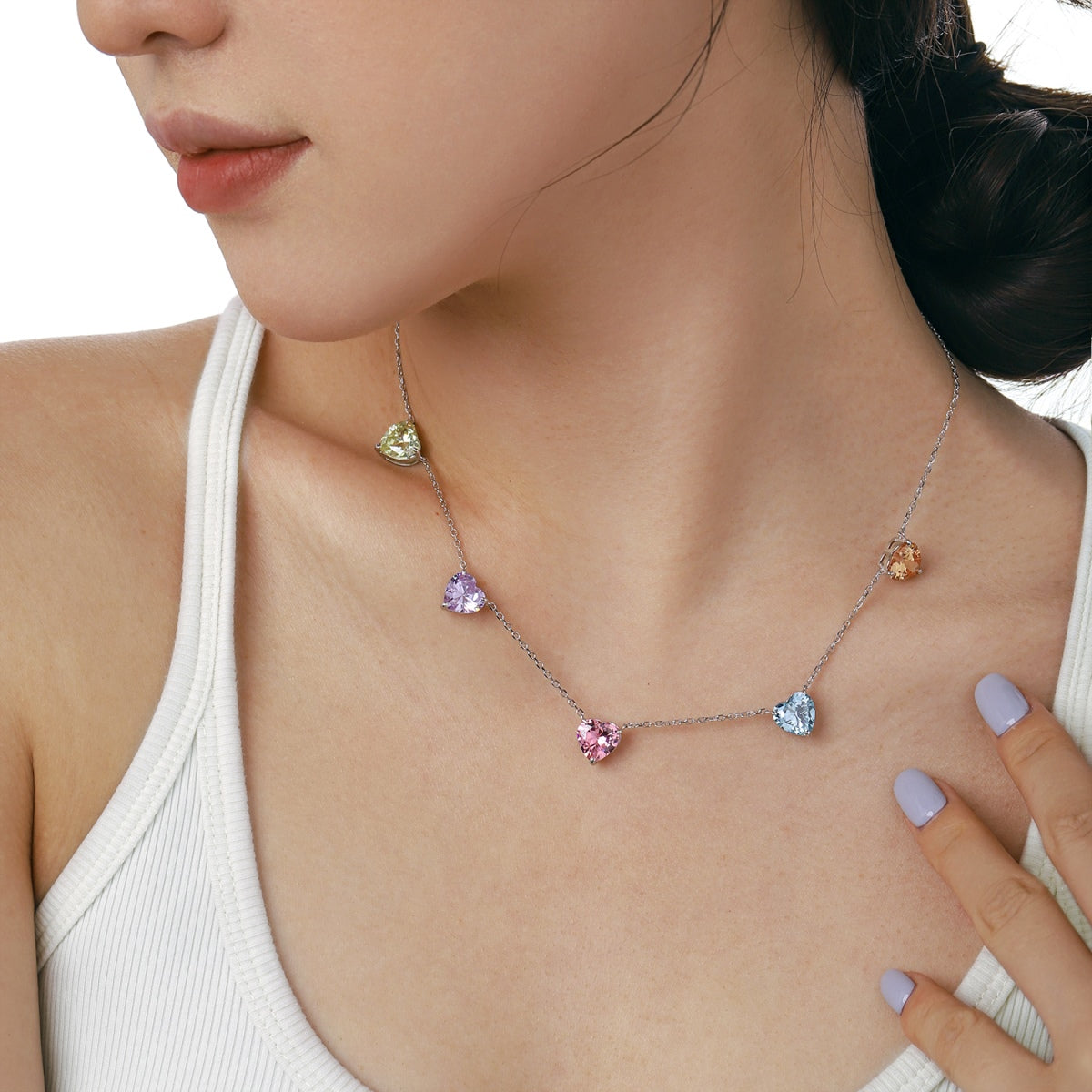 Pomuse Sparkling Colorful Heart Cut Necklace