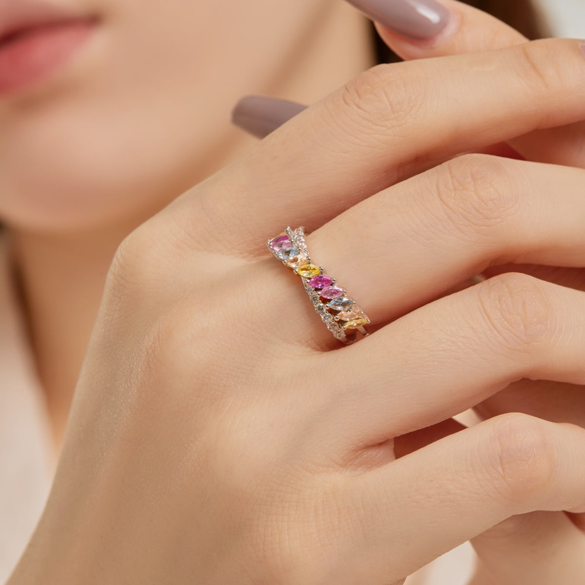 Pomuse Unique Colorful Marquise Cut Daily Ring