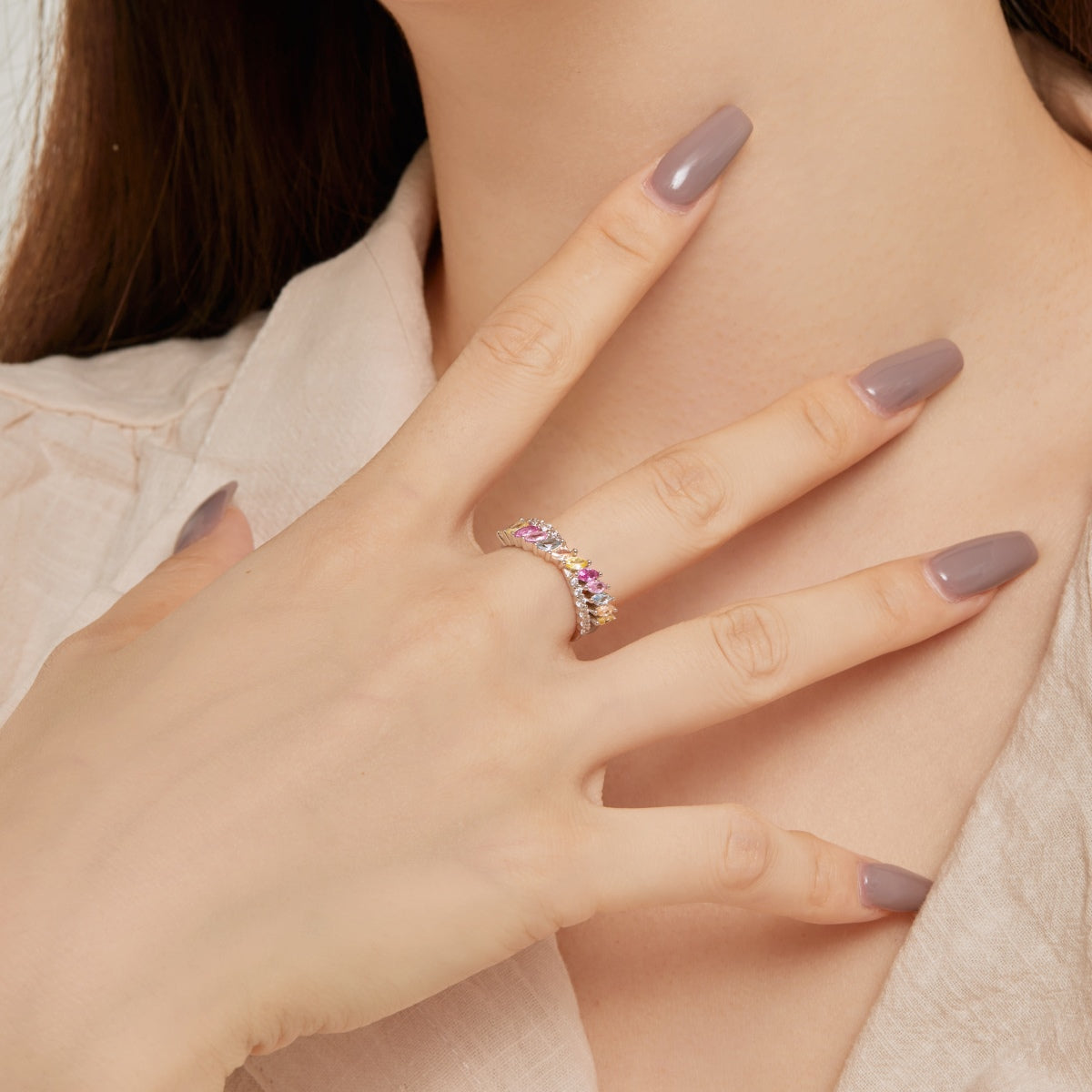 Pomuse Unique Colorful Marquise Cut Daily Ring