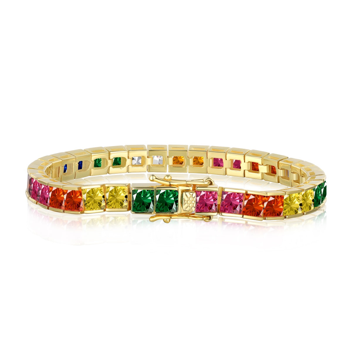 Pomuse Radiant Colorful Princess Cut Tennis Bracelet