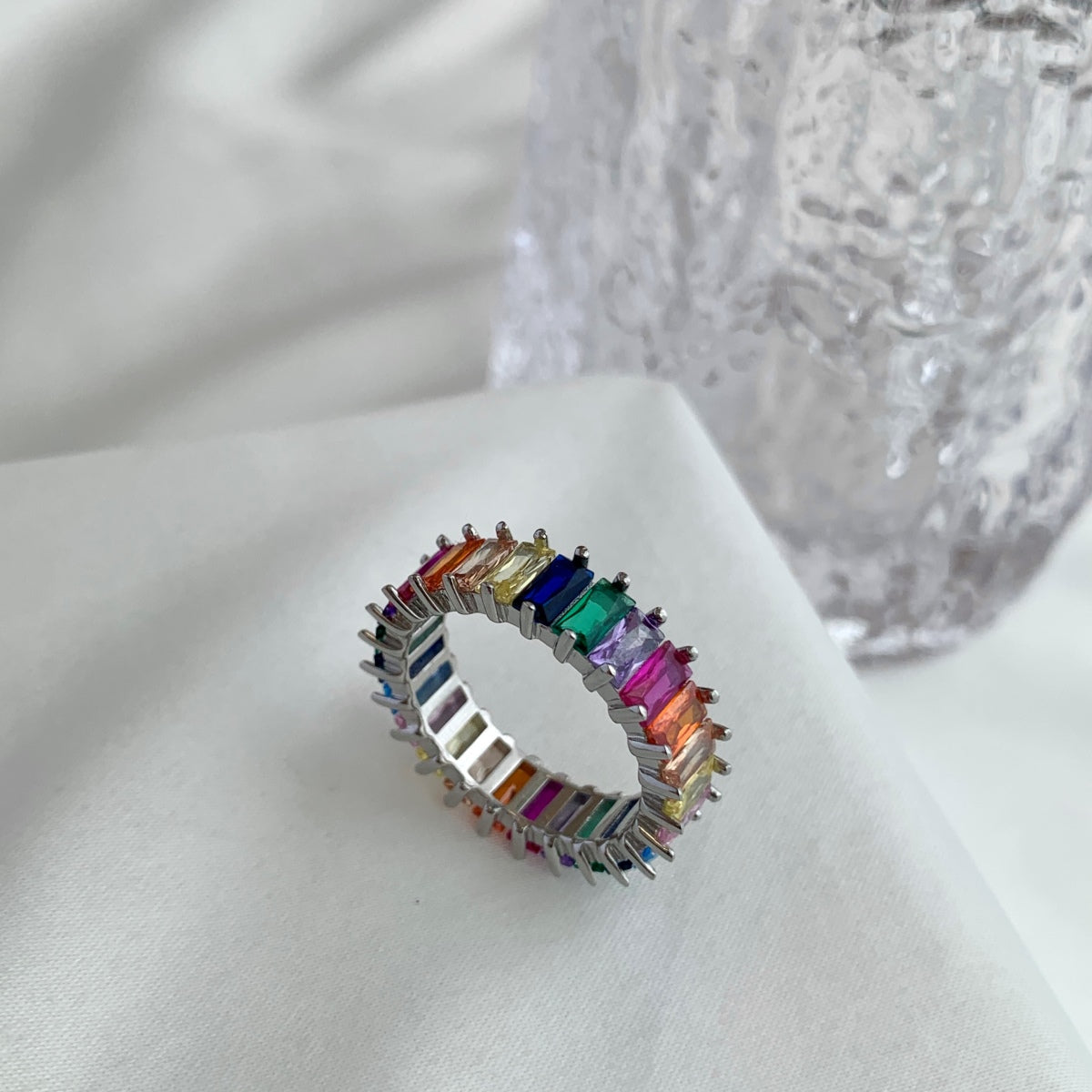 Pomuse Unique Colorful Radiant Cut RIng