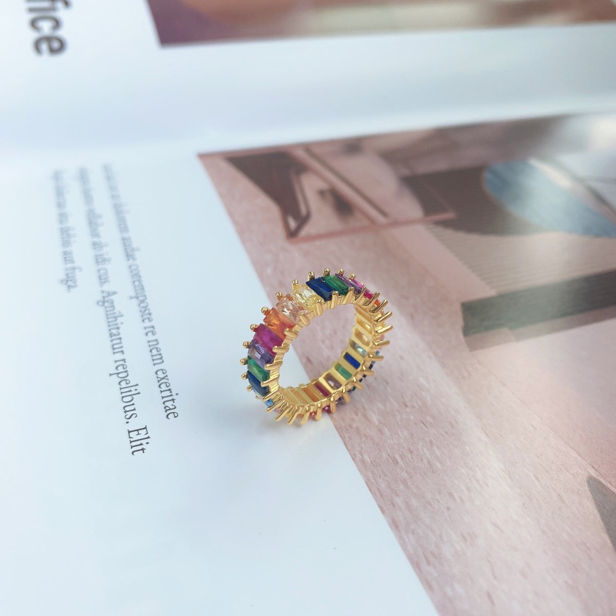 Pomuse Unique Colorful Radiant Cut RIng