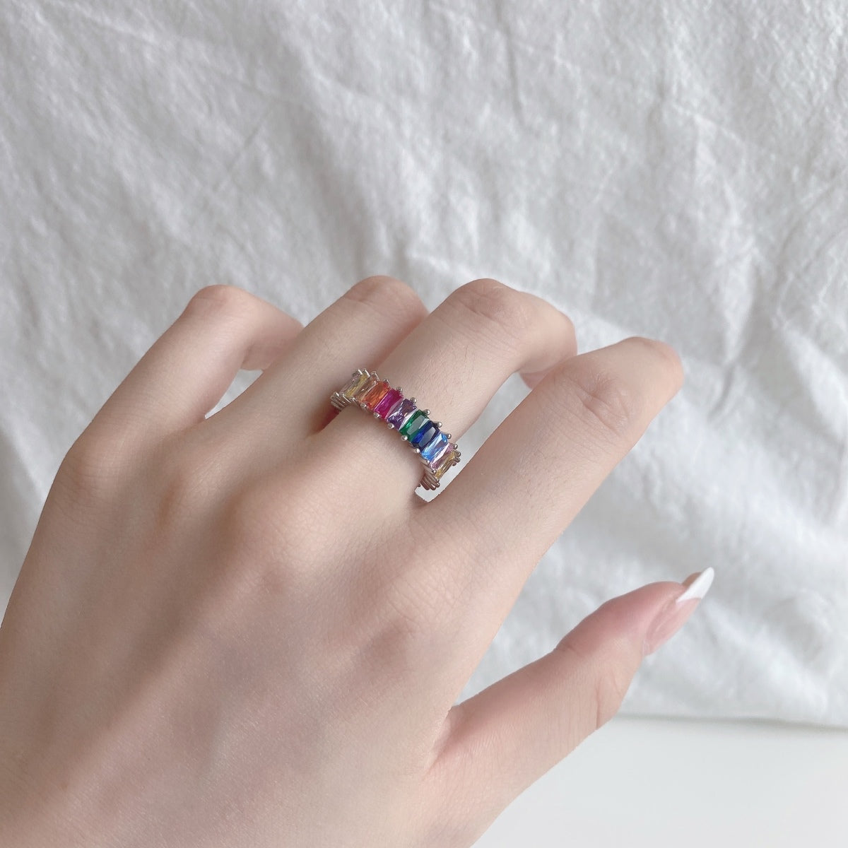 Pomuse Unique Colorful Radiant Cut RIng