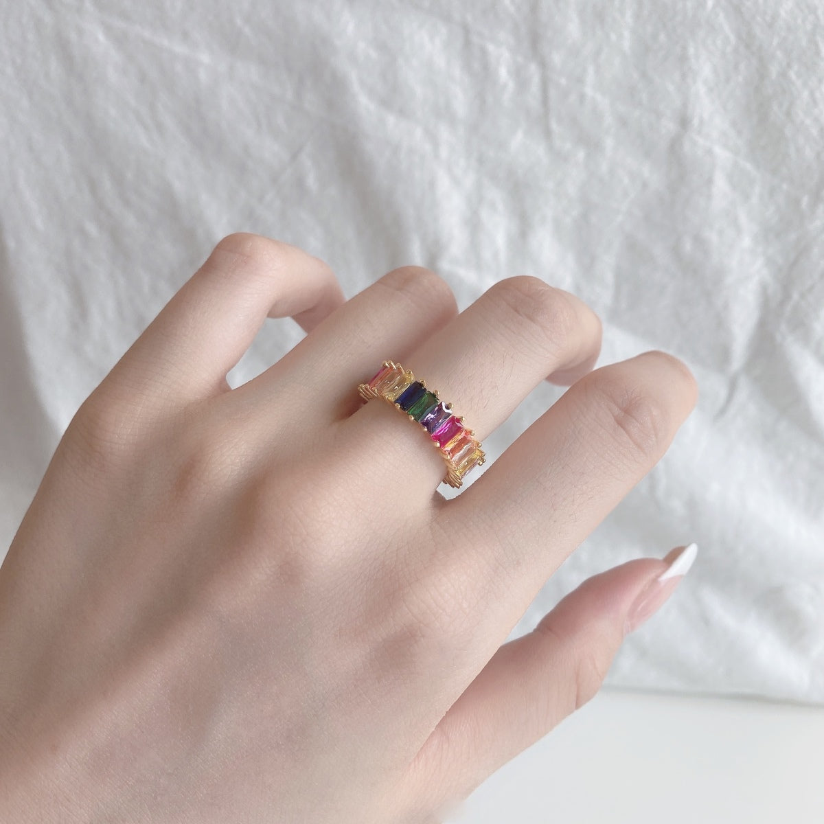 Pomuse Unique Colorful Radiant Cut RIng
