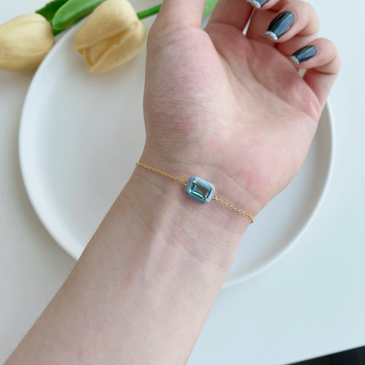 Pomuse 2.0 Carat Sparkling Colorful Emerald Cut Daily Bracelet