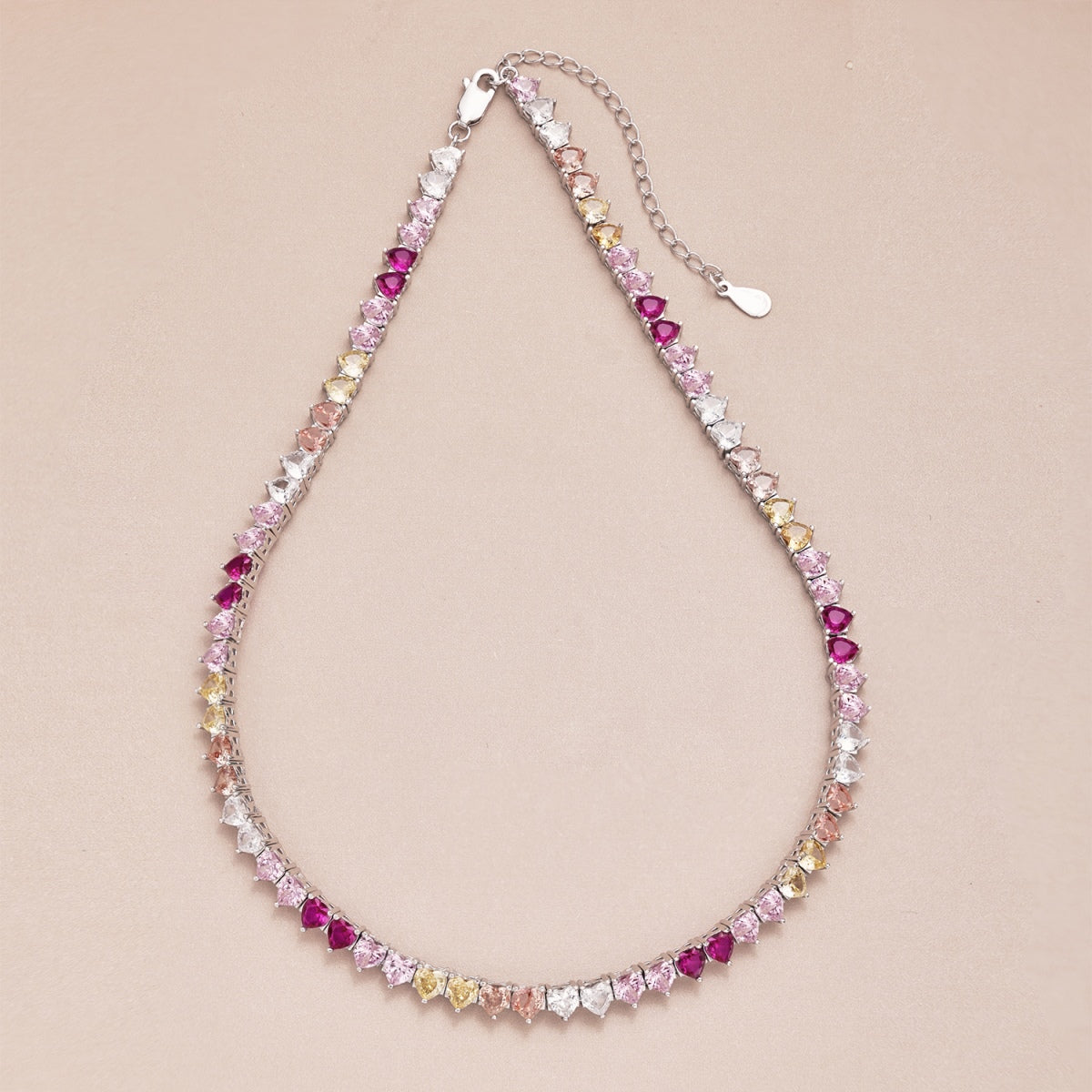 Pomuse Sparkling Colorful Full Heart Tennis Necklace