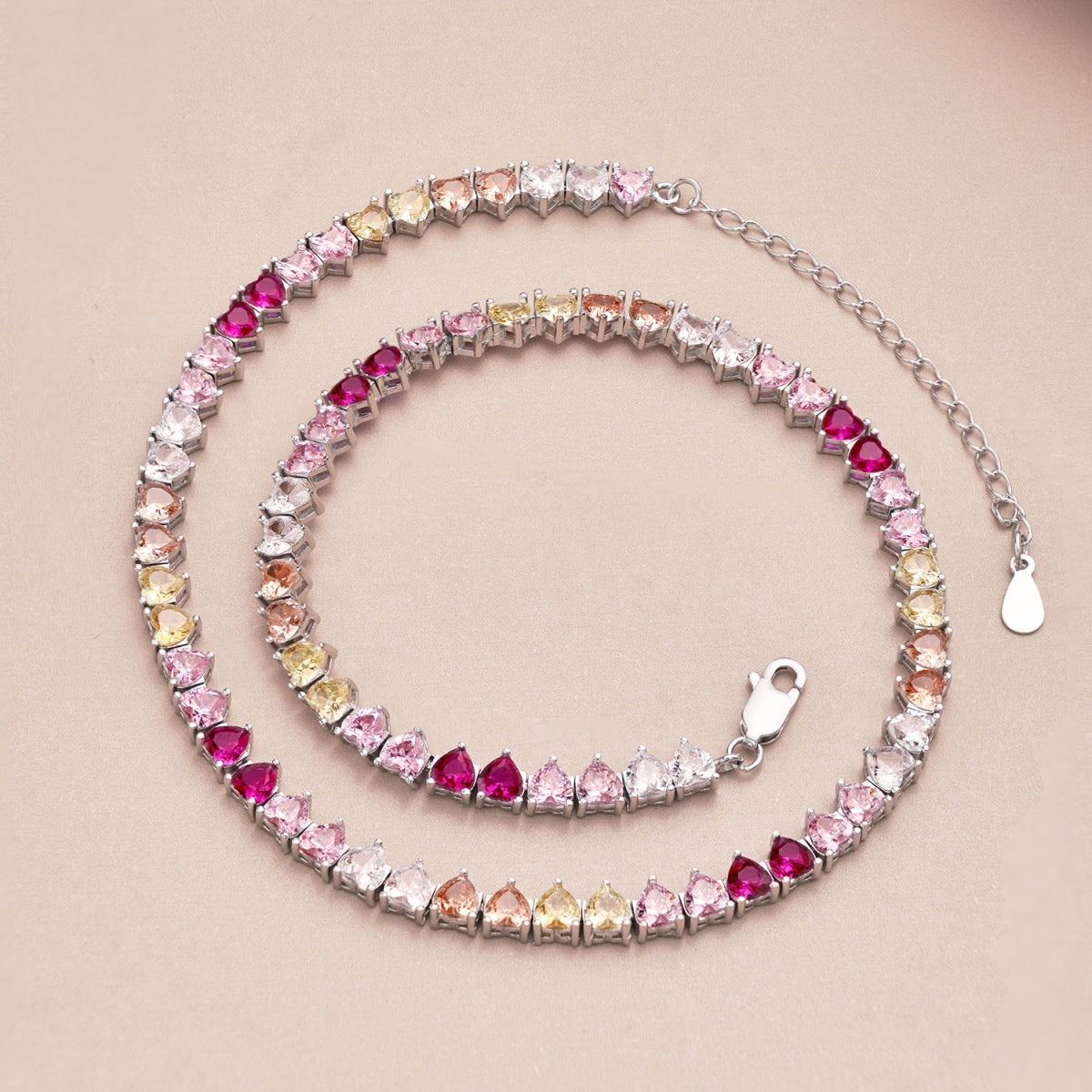 Pomuse Sparkling Colorful Full Heart Tennis Necklace