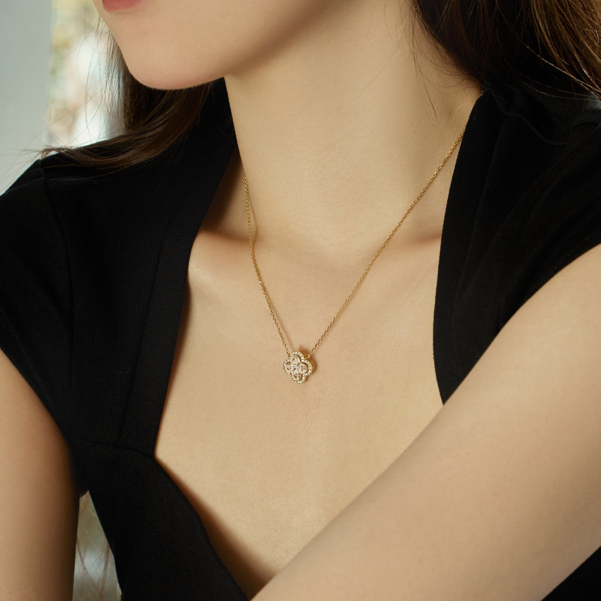 Pomuse Spliced Lucky Four-Leaf Clover Versatile Necklace