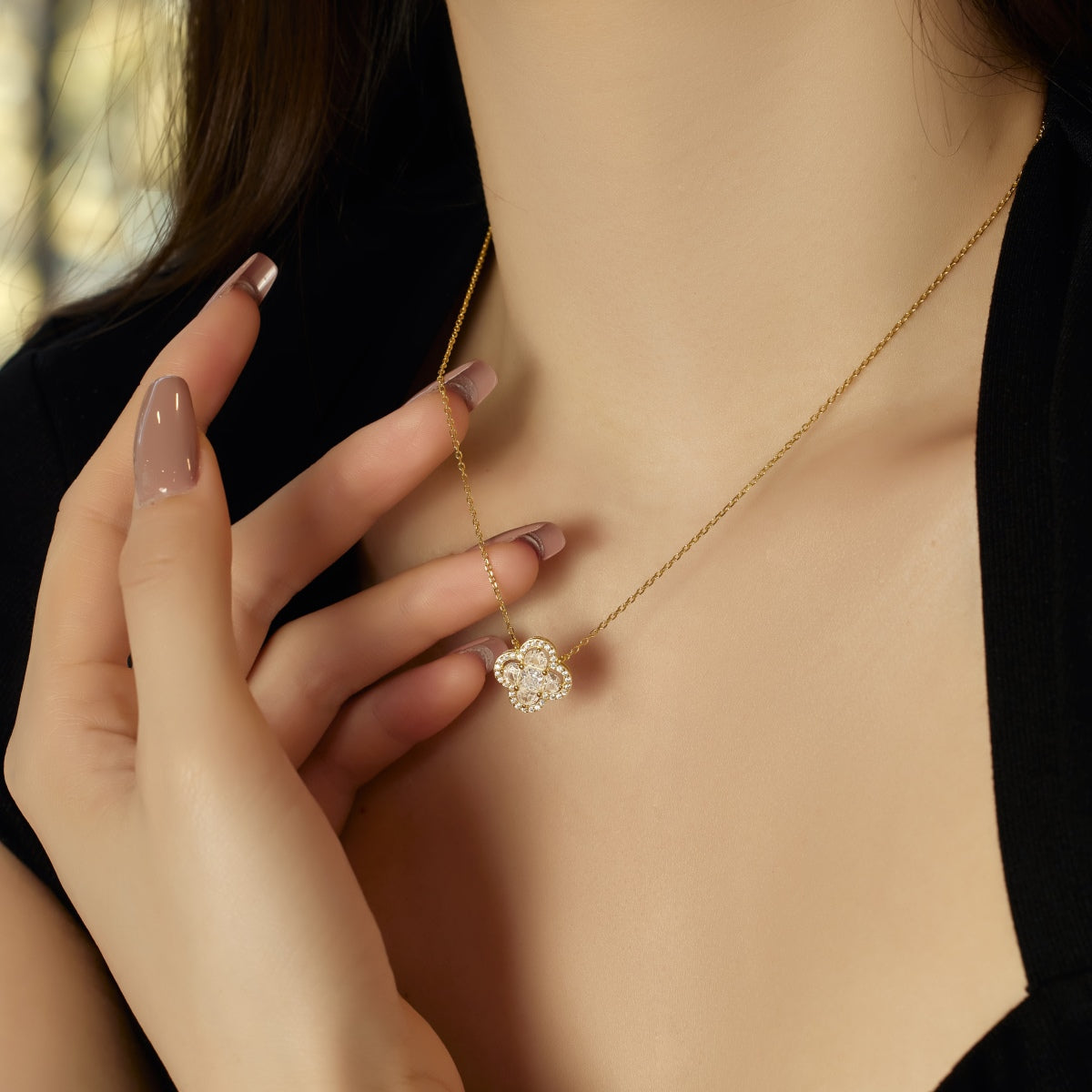 Pomuse Spliced Lucky Four-Leaf Clover Versatile Necklace