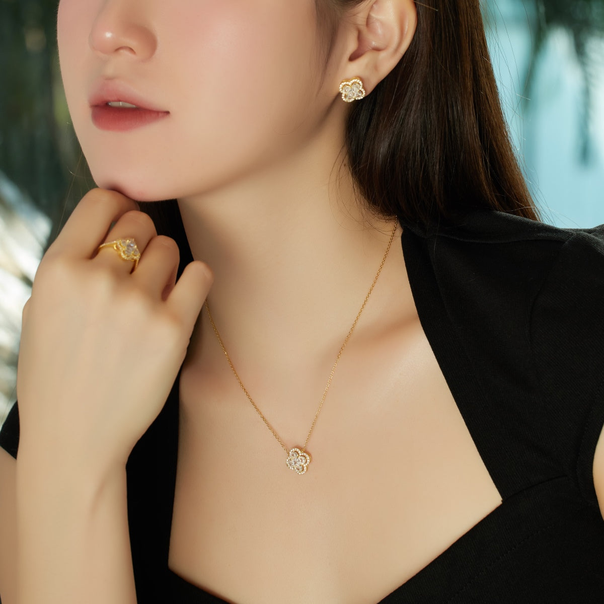 Pomuse Spliced Lucky Four-Leaf Clover Versatile Necklace
