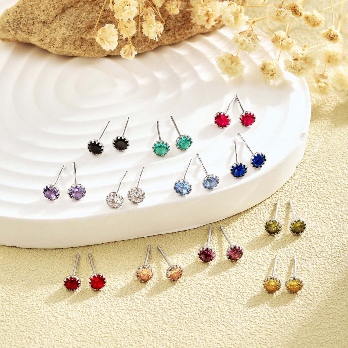 Pomuse Sparkling Colorful Round Shape Earrings