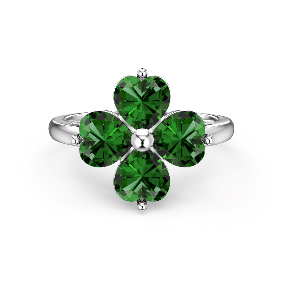 Pomuse Heart-shaped Four-Leaf Clover Ball Ring