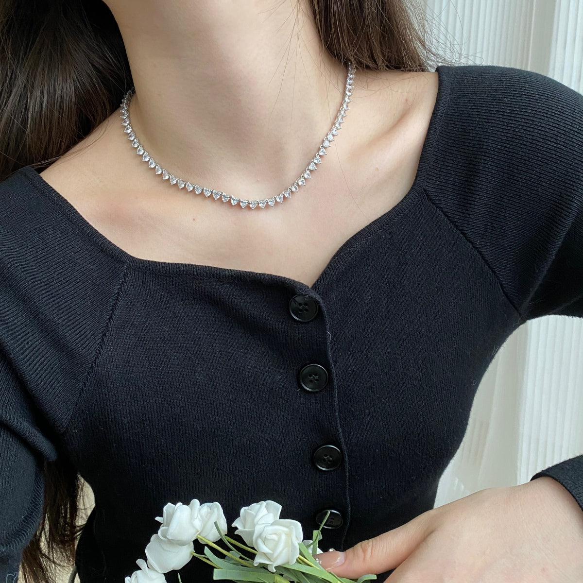 Pomuse Ornate Heart Cut Tennis Necklace