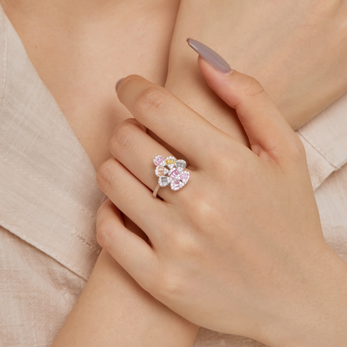 Pomuse Sparkling Colorful Water Drop Shape Daily Ring