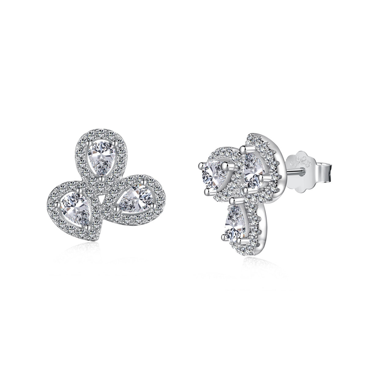Pomuse Ornate Flower Shape Pear Cut Lover Earrings