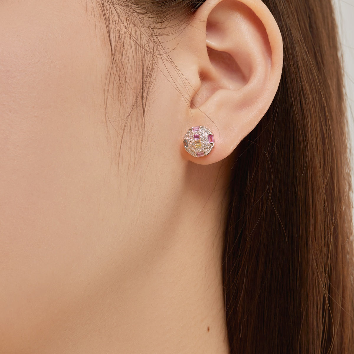 Pomuse Ornate Colorful Octagon Shape Daily Earrings