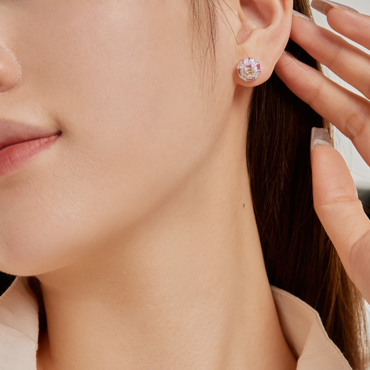 Pomuse Ornate Colorful Octagon Shape Daily Earrings