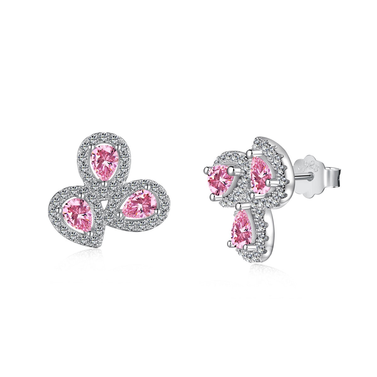 Pomuse Ornate Flower Shape Pear Cut Lover Earrings