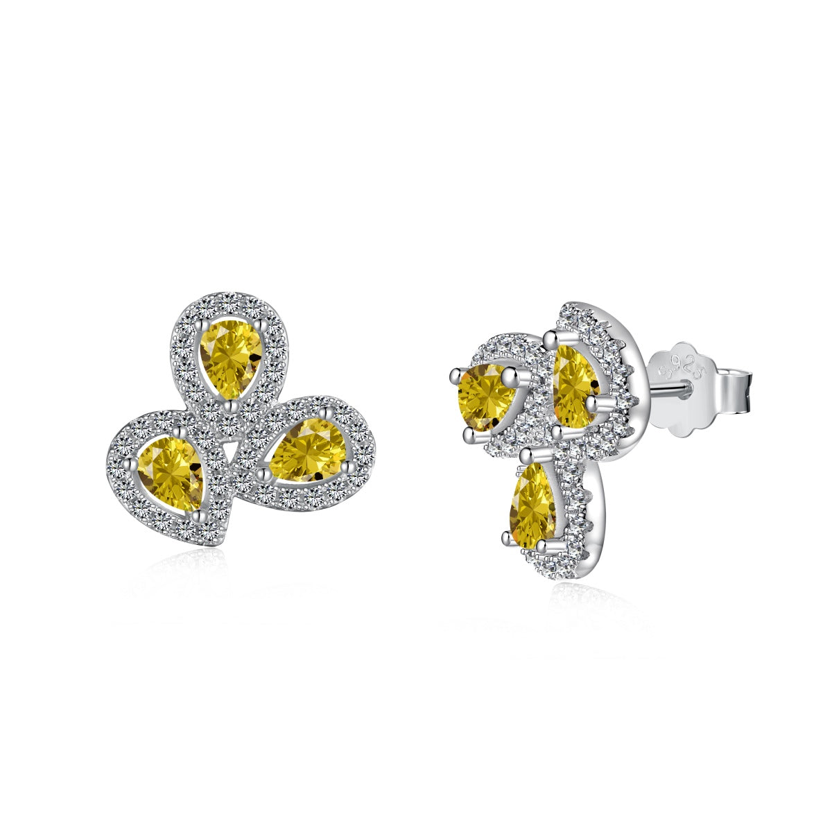 Pomuse Ornate Flower Shape Pear Cut Lover Earrings