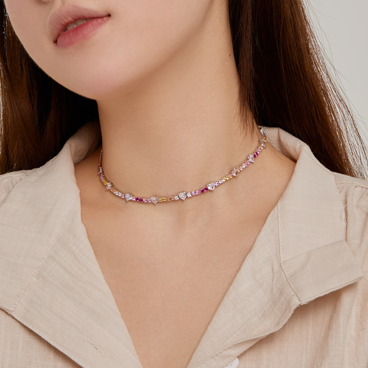 Pomuse Delicate Colorful Rainbow Tennis Chain