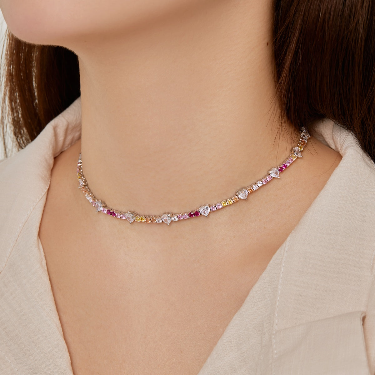 Pomuse Delicate Colorful Rainbow Tennis Chain