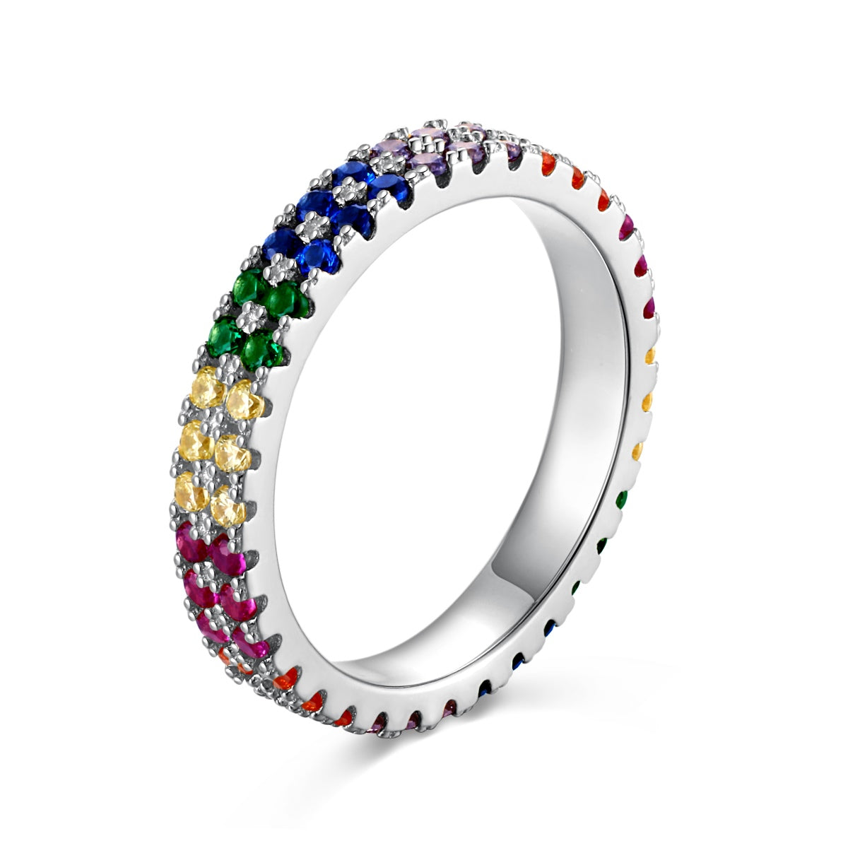 Pomuse Unique Colorful Round Cut Tennis Ring